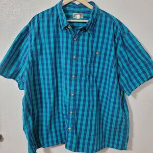 Duluth Trading Co Teal and Navy Checkered Button Down Shirt